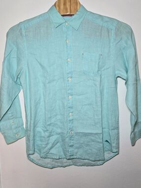 Tommy Bahama Relax Linen Long Sleeve Button Down Shitt Mens MED Teal Green